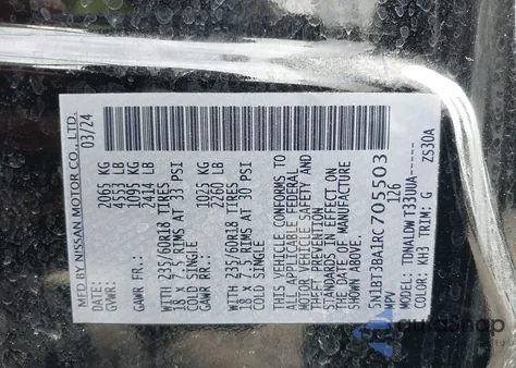 2024 Nissan Rogue Sv Fwd z USA, uszkodzony, nr VIN 5N1BT3BA1RC705503